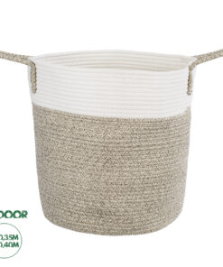 GloboStar® Artificial Garden CHALKI 20200 Διακοσμητικό Πλεκτό Καλάθι - Κασπώ Γλάστρα - Flower Pot Μπεζ Σκούρο με Λευκό Π35cm x Υ40cm