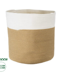 GloboStar® Artificial Garden PALAWAN 20201 Διακοσμητικό Πλεκτό Καλάθι - Κασπώ Γλάστρα - Flower Pot Μπεζ με Λευκό Π35cm x Υ38cm