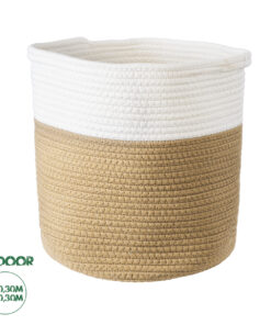 GloboStar® Artificial Garden PALAWAN 20202 Διακοσμητικό Πλεκτό Καλάθι - Κασπώ Γλάστρα - Flower Pot Μπεζ με Λευκό Π30cm x Υ30cm