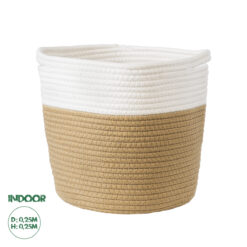 GloboStar® Artificial Garden PALAWAN 20203 Διακοσμητικό Πλεκτό Καλάθι - Κασπώ Γλάστρα - Flower Pot Μπεζ με Λευκό Π25cm x Υ25cm