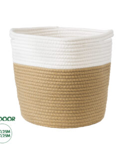 GloboStar® Artificial Garden PALAWAN 20203 Διακοσμητικό Πλεκτό Καλάθι - Κασπώ Γλάστρα - Flower Pot Μπεζ με Λευκό Π25cm x Υ25cm
