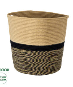 GloboStar® Artificial Garden HYDRA 20204 Διακοσμητικό Πλεκτό Καλάθι - Κασπώ Γλάστρα - Flower Pot Μπεζ με Μαύρο Π35cm x Υ38cm
