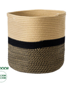 GloboStar® Artificial Garden HYDRA 20205 Διακοσμητικό Πλεκτό Καλάθι - Κασπώ Γλάστρα - Flower Pot Μπεζ με Μαύρο Π30cm x Υ30cm