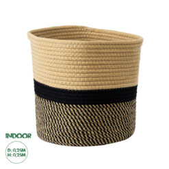 GloboStar® Artificial Garden HYDRA 20206 Διακοσμητικό Πλεκτό Καλάθι - Κασπώ Γλάστρα - Flower Pot Μπεζ με Μαύρο Π25cm x Υ25cm