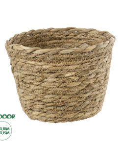 GloboStar® Artificial Garden SIFNOS 20266 Διακοσμητικό Πλεκτό Καλάθι - Κασπώ Γλάστρα - Flower Pot Μπεζ Φ18cm x Υ15cm