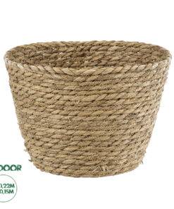 GloboStar® Artificial Garden SIFNOS 20267 Διακοσμητικό Πλεκτό Καλάθι - Κασπώ Γλάστρα - Flower Pot Μπεζ Φ22cm x Υ15cm
