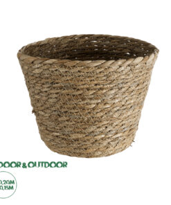 GloboStar® Artificial Garden PATMOS 20269 Διακοσμητικό Πλεκτό Καλάθι - Κασπώ Γλάστρα - Flower Pot Καφέ Φ20 x Υ15cm