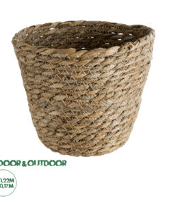 GloboStar® Artificial Garden PATMOS 20270 Διακοσμητικό Πλεκτό Καλάθι - Κασπώ Γλάστρα - Flower Pot Καφέ Φ22 x Υ17cm