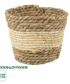 GloboStar® Artificial Garden KYTHIRA 20272 Διακοσμητικό Πλεκτό Καλάθι - Κασπώ Γλάστρα - Flower Pot Μπεζ με Λευκό Φ18cm x Υ15cm