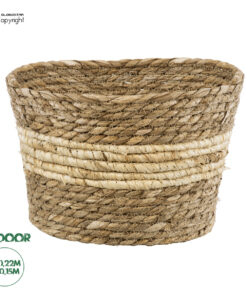 GloboStar® Artificial Garden KYTHIRA 20273 Διακοσμητικό Πλεκτό Καλάθι - Κασπώ Γλάστρα - Flower Pot Μπεζ με Λευκό Φ22cm x Υ15cm