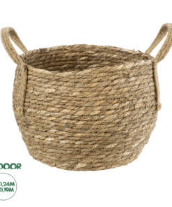 GloboStar® Artificial Garden PAROS 20276 Διακοσμητικό Πλεκτό Καλάθι - Κασπώ Γλάστρα - Flower Pot Μπεζ Φ24cm x Υ19cm