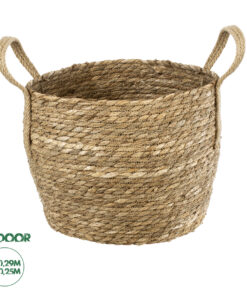 GloboStar® Artificial Garden PAROS 20277 Διακοσμητικό Πλεκτό Καλάθι - Κασπώ Γλάστρα - Flower Pot Μπεζ Φ29cm x Υ25cm