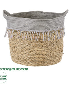 GloboStar® Artificial Garden SYROS 20283 Διακοσμητικό Πλεκτό Καλάθι - Κασπώ Γλάστρα - Flower Pot Μπεζ με Γκρι Φ28cm x Υ24cm
