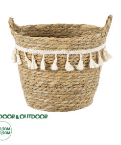 GloboStar® Artificial Garden SANTORINI 20284 Διακοσμητικό Πλεκτό Καλάθι - Κασπώ Γλάστρα - Flower Pot Μπεζ με Μακραμέ Φ20cm x Υ20cm