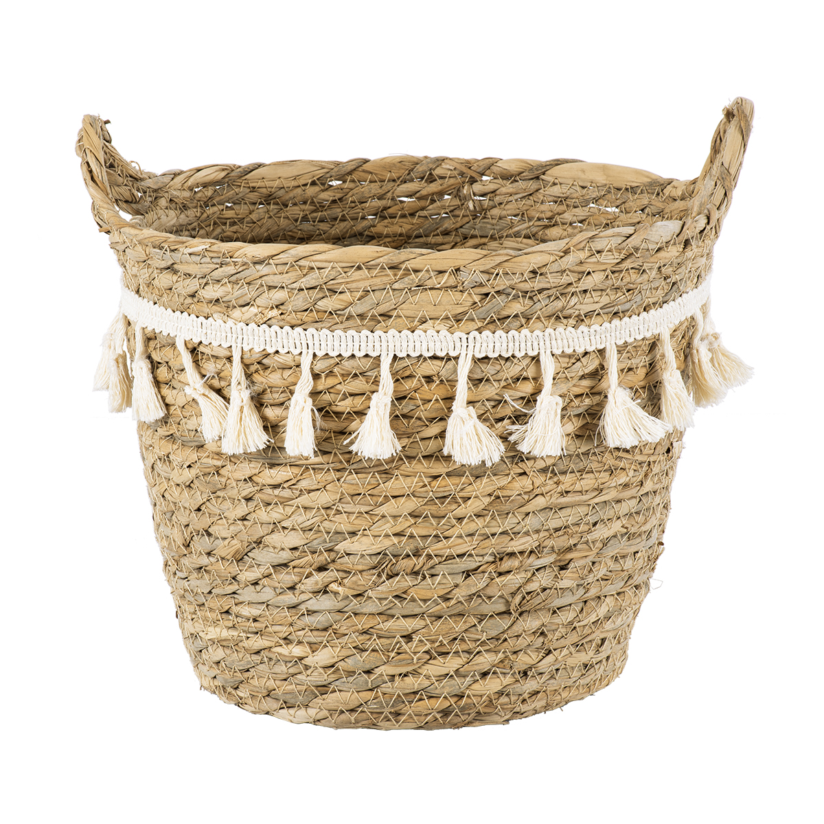 GloboStar® Artificial Garden SANTORINI 20284 Διακοσμητικό Πλεκτό Καλάθι - Κασπώ Γλάστρα - Flower Pot Μπεζ με Μακραμέ Φ20cm x Υ20cm - Image 2