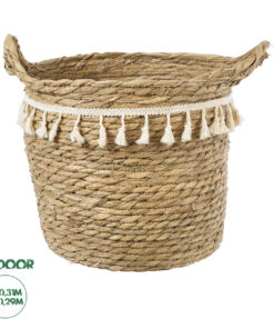 GloboStar® Artificial Garden SANTORINI 20286 Διακοσμητικό Πλεκτό Καλάθι - Κασπώ Γλάστρα - Flower Pot Μπεζ με Μακραμέ Φ31cm x Υ29cm