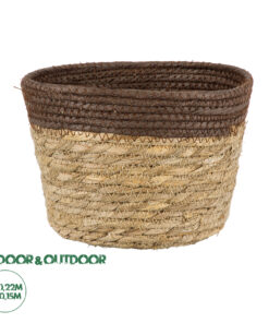 GloboStar® Artificial Garden LEFKADA 20287 Διακοσμητικό Πλεκτό Καλάθι - Κασπώ Γλάστρα - Flower Pot Μπεζ με Καφέ Φ22cm x Υ15cm