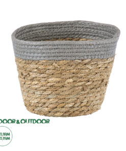 GloboStar® Artificial Garden ANTIPAROS 20288 Διακοσμητικό Πλεκτό Καλάθι - Κασπώ Γλάστρα - Flower Pot Μπεζ με Γκρι Φ18cm x Υ15cm