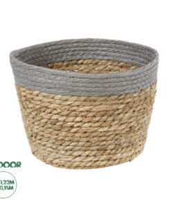 GloboStar® Artificial Garden ANTIPAROS 20289 Διακοσμητικό Πλεκτό Καλάθι - Κασπώ Γλάστρα - Flower Pot Μπεζ με Γκρι Φ22cm x Υ15cm