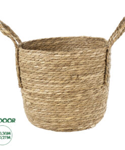 GloboStar® Artificial Garden TINOS 20291 Διακοσμητικό Πλεκτό Καλάθι - Κασπώ Γλάστρα - Flower Pot Μπεζ Φ30cm x Υ27cm