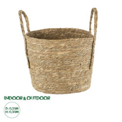 GloboStar® Artificial Garden TINOS 20292 Διακοσμητικό Πλεκτό Καλάθι - Κασπώ Γλάστρα - Flower Pot Μπεζ Φ35cm x Υ30cm