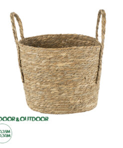 GloboStar® Artificial Garden TINOS 20292 Διακοσμητικό Πλεκτό Καλάθι - Κασπώ Γλάστρα - Flower Pot Μπεζ Φ35cm x Υ30cm