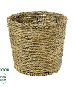 GloboStar® Artificial Garden THASSOS 20293 Διακοσμητικό Πλεκτό Καλάθι - Κασπώ Γλάστρα - Flower Pot Μπεζ με Καφέ Φ20cm x Υ22cm