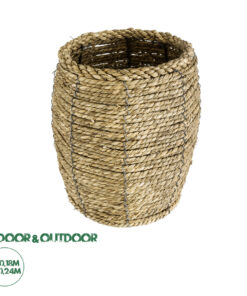 GloboStar® Artificial Garden THASSOS 20295 Διακοσμητικό Πλεκτό Καλάθι - Κασπώ Γλάστρα - Flower Pot Μπεζ Φ18 x Υ24cm