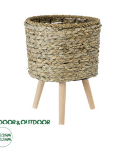 GloboStar® Artificial Garden SKOPELOS 20296 Διακοσμητικό Πλεκτό Καλάθι - Κασπώ Γλάστρα - Flower Pot Μπεζ με Καφέ Φ26cm x Υ36cm