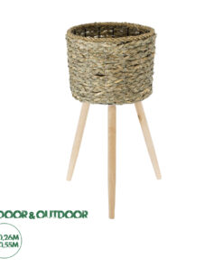 GloboStar® Artificial Garden SKOPELOS 20298 Διακοσμητικό Πλεκτό Καλάθι - Κασπώ Γλάστρα - Flower Pot Μπεζ με Καφέ Φ26cm x Υ55cm