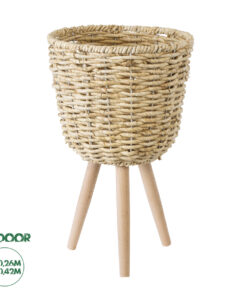 GloboStar® Artificial Garden LIMNOS 20299 Διακοσμητικό Πλεκτό Καλάθι - Κασπώ Γλάστρα - Flower Pot Μπεζ Φ26cm x Υ42cm