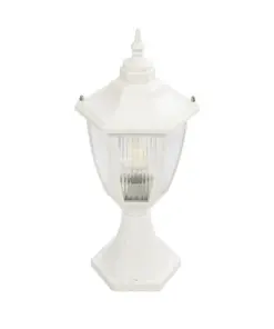 GloboStar® ENGLAND 202-0010 Vintage Επιδαπέδιο Φωτιστικό Φαναράκι Μονόφωτο 1 x E27 IP44 Λευκό & Διάφανο Πλαστικό - Μ20 x Π20 x Υ45cm