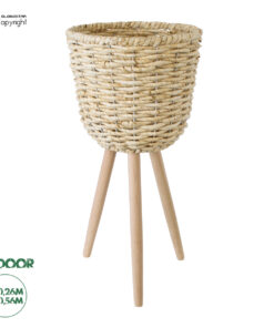GloboStar® Artificial Garden LIMNOS 20300 Διακοσμητικό Πλεκτό Καλάθι - Κασπώ Γλάστρα - Flower Pot Μπεζ Φ26cm x Υ56cm