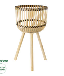 GloboStar® Artificial Garden FOLEGANDROS 20302 Διακοσμητικό Πλεκτό Καλάθι - Κασπώ Γλάστρα - Flower Pot Μπεζ με Καφέ Φ32cm x Υ59cm