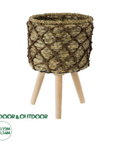 GloboStar® Artificial Garden SAMOS 20303 Διακοσμητικό Πλεκτό Καλάθι - Κασπώ Γλάστρα - Flower Pot Μπεζ με Καφέ Φ22cm x Υ34cm