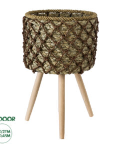 GloboStar® Artificial Garden SAMOS 20304 Διακοσμητικό Πλεκτό Καλάθι - Κασπώ Γλάστρα - Flower Pot Μπεζ με Καφέ Φ27cm x Υ45cm