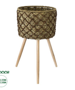 GloboStar® Artificial Garden SAMOS 20305 Διακοσμητικό Πλεκτό Καλάθι - Κασπώ Γλάστρα - Flower Pot Μπεζ με Καφέ Φ32cm x Υ58cm