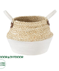 GloboStar® Artificial Garden KIMOLOS 20311 Διακοσμητικό Πλεκτό Καλάθι - Κασπώ Γλάστρα - Flower Pot Μπεζ με Λευκό Φ29cm x Υ30cm