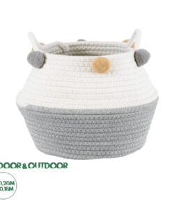 GloboStar® Artificial Garden KYTHNOS 20312 Διακοσμητικό Πλεκτό Καλάθι - Κασπώ Γλάστρα - Flower Pot Γκρι με Λευκό Φ20cm x Υ18cm