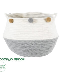 GloboStar® Artificial Garden KYTHNOS 20313 Διακοσμητικό Πλεκτό Καλάθι - Κασπώ Γλάστρα - Flower Pot Γκρι με Λευκό Φ25cm x Υ24cm