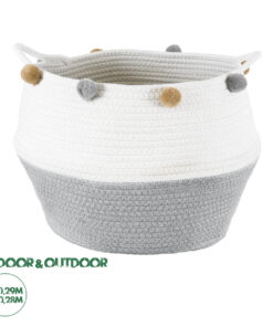 GloboStar® Artificial Garden KYTHNOS 20314 Διακοσμητικό Πλεκτό Καλάθι - Κασπώ Γλάστρα - Flower Pot Γκρι με Λευκό Φ29cm x Υ28cm