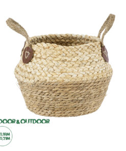 GloboStar® Artificial Garden ANDROS 20315 Διακοσμητικό Πλεκτό Καλάθι - Κασπώ Γλάστρα - Flower Pot Καφέ με Μπεζ Φ18cm x Υ21cm