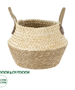 GloboStar® Artificial Garden ANDROS 20316 Διακοσμητικό Πλεκτό Καλάθι - Κασπώ Γλάστρα - Flower Pot Καφέ με Μπεζ Φ22cm x Υ26cm