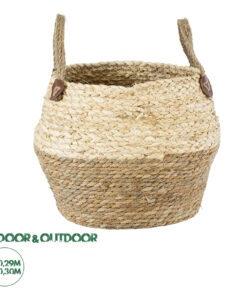 GloboStar® Artificial Garden ANDROS 20317 Διακοσμητικό Πλεκτό Καλάθι - Κασπώ Γλάστρα - Flower Pot Καφέ με Μπεζ Φ29cm x Υ30cm