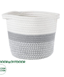 GloboStar® Artificial Garden POSITANO 20318 Διακοσμητικό Πλεκτό Καλάθι - Κασπώ Γλάστρα - Flower Pot Γκρι με Λευκό Φ20cm x Υ20cm
