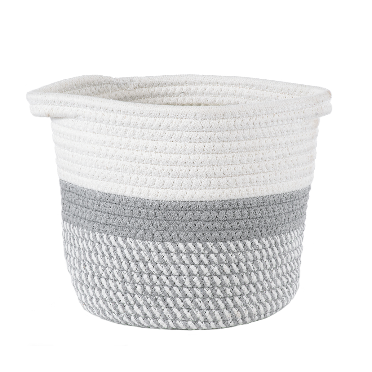 GloboStar® Artificial Garden POSITANO 20318 Διακοσμητικό Πλεκτό Καλάθι - Κασπώ Γλάστρα - Flower Pot Γκρι με Λευκό Φ20cm x Υ20cm - Image 2