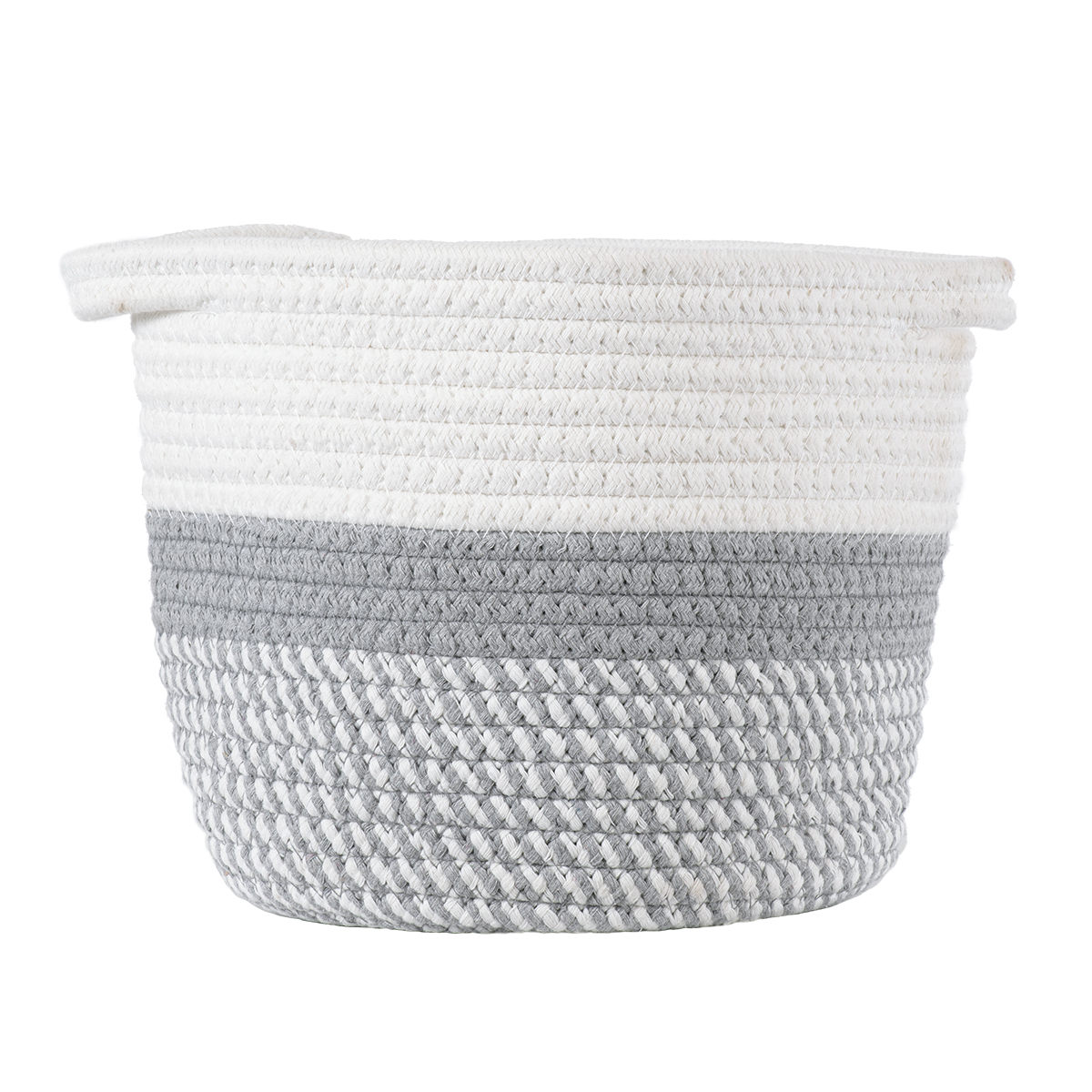 GloboStar® Artificial Garden POSITANO 20318 Διακοσμητικό Πλεκτό Καλάθι - Κασπώ Γλάστρα - Flower Pot Γκρι με Λευκό Φ20cm x Υ20cm - Image 4