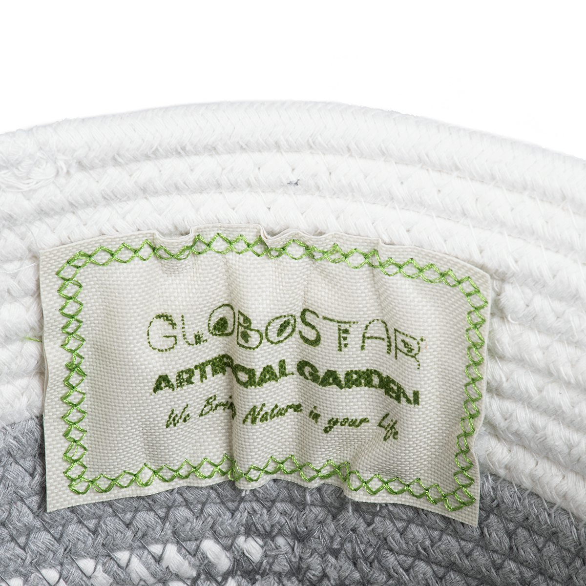 GloboStar® Artificial Garden POSITANO 20318 Διακοσμητικό Πλεκτό Καλάθι - Κασπώ Γλάστρα - Flower Pot Γκρι με Λευκό Φ20cm x Υ20cm - Image 7