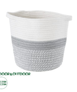 GloboStar® Artificial Garden POSITANO 20319 Διακοσμητικό Πλεκτό Καλάθι - Κασπώ Γλάστρα - Flower Pot Γκρι με Λευκό Φ25cm x Υ25cm