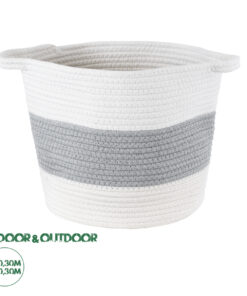 GloboStar® Artificial Garden KEFALONIA 20320 Διακοσμητικό Πλεκτό Καλάθι - Κασπώ Γλάστρα - Flower Pot Γκρι με Λευκό Φ30cm x Υ30cm